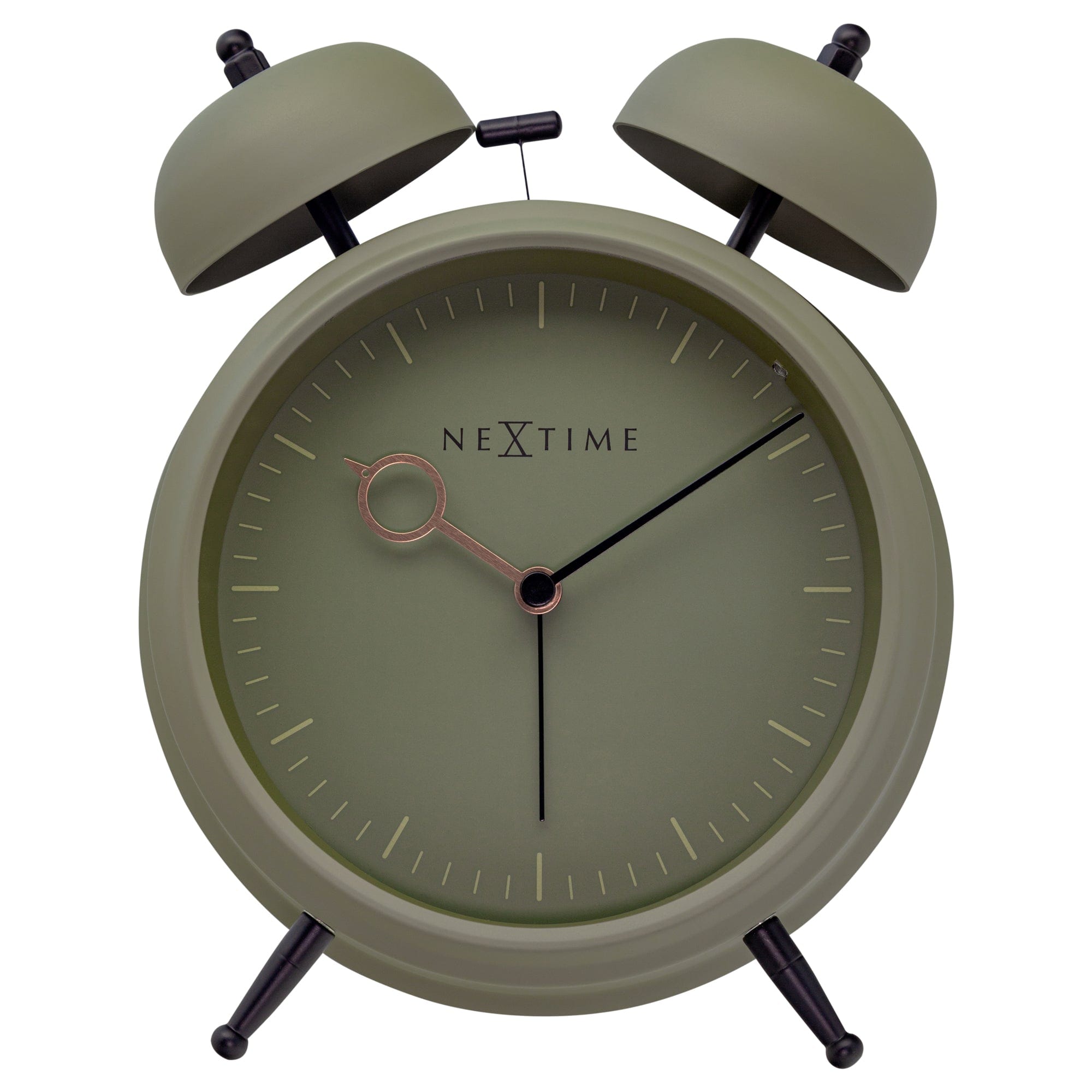 NeXtime Clocks golden hour metal alarm clock with light function, silent operation, 15x18x7cm front view